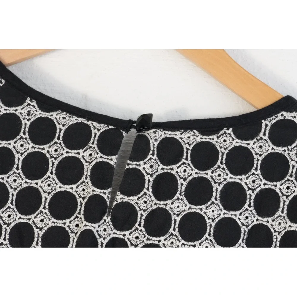 Bizz Princess Shift Mini Dress Medium Black White Geometric Embroidered Cotton - Picture 7 of 8